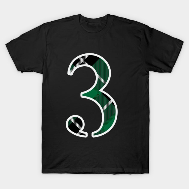 3 Sports Jersey Number Green Black Flannel T-Shirt by Design_Lawrence